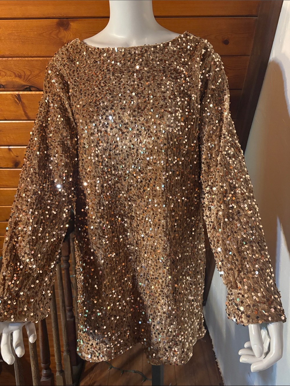 GeeGee Sugarlips Gold Sequin Bow Back Mini Dress DH-0496 Size L Party Glam NYE
